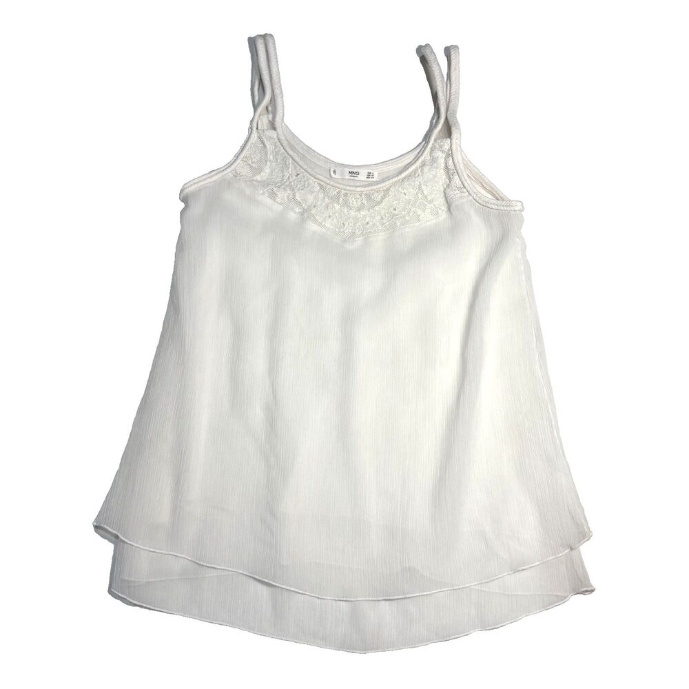 Mango MNG Tank Top White Braided Cami Sheer Lace Boho Indie Sleaze NYC Chic XS